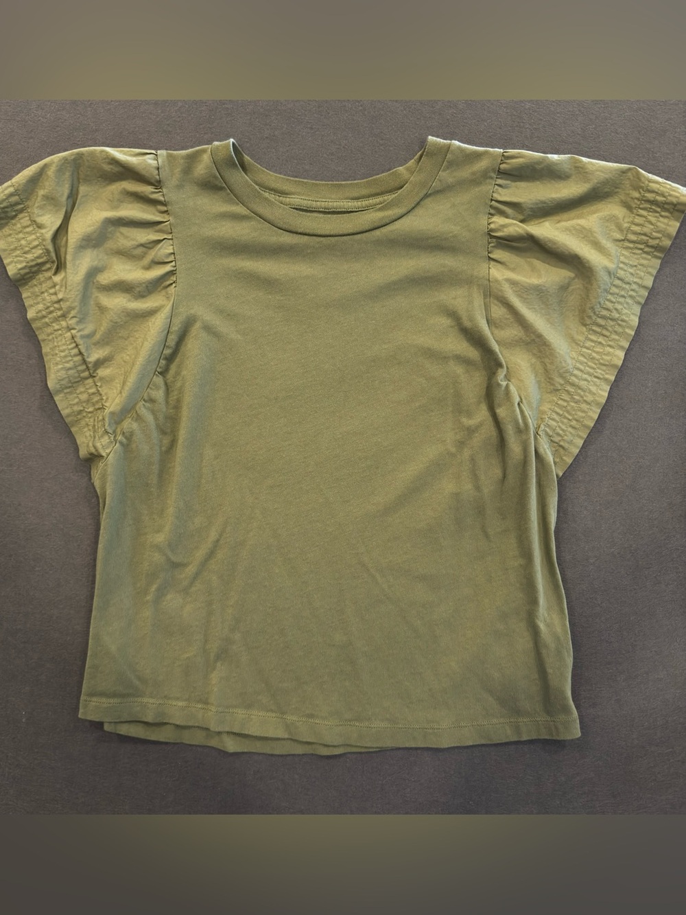 Old Navy Olive Green Puff Sleeve Mixed Media Women's Top